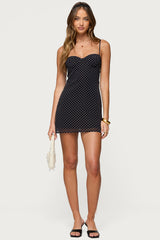 Polka Dot Cupped Chiffon Mini Dress