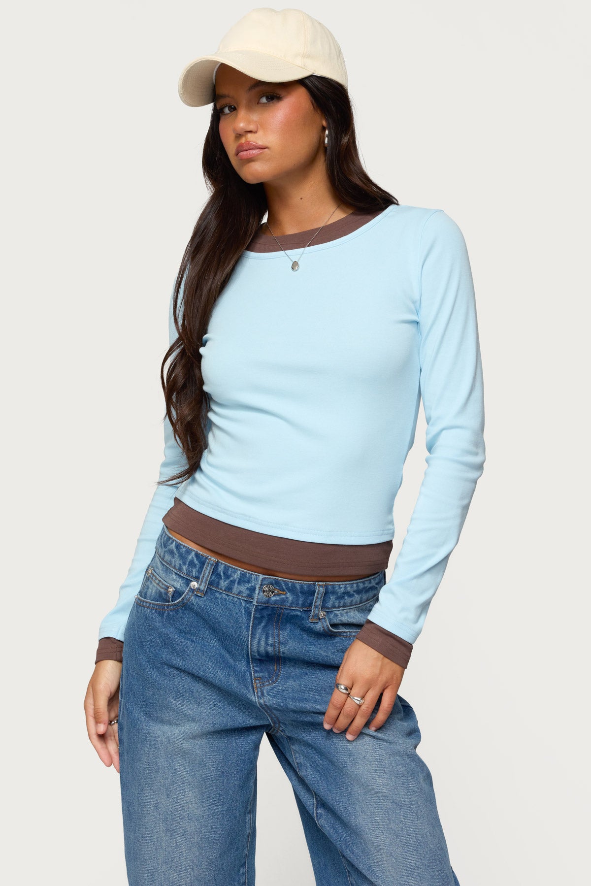 Contrast Layered Look Long Sleeve T Shirt