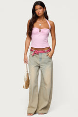 Caitie Striped Buckle Halter Top