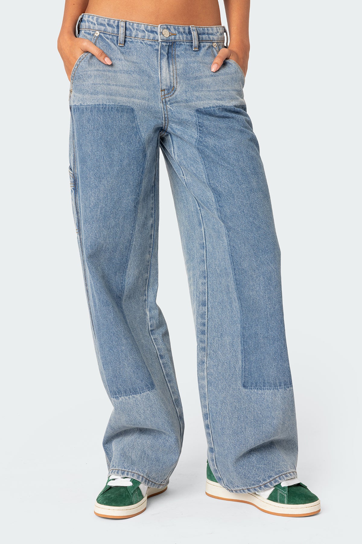 Faded Wash Low Rise Baggy Carpenter Jeans
