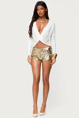 Draped V Neck Long Sleeve Top