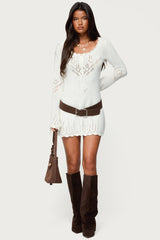 Shaia Pointelle Knit Mini Dress
