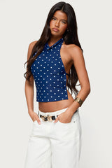 Raiya Polka Dot Backless Halter Top
