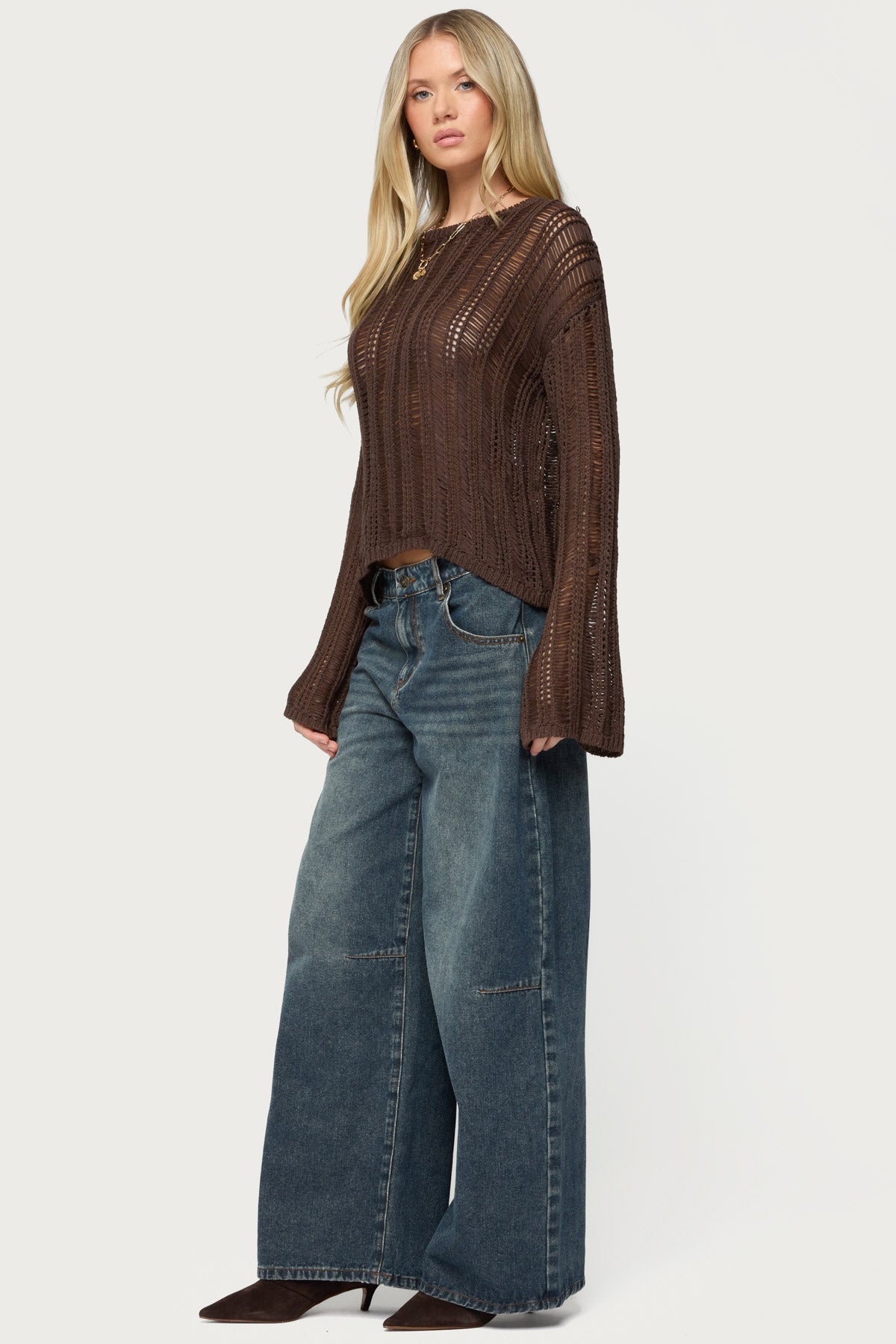 Jaide Sheer Ladder Knit Sweater