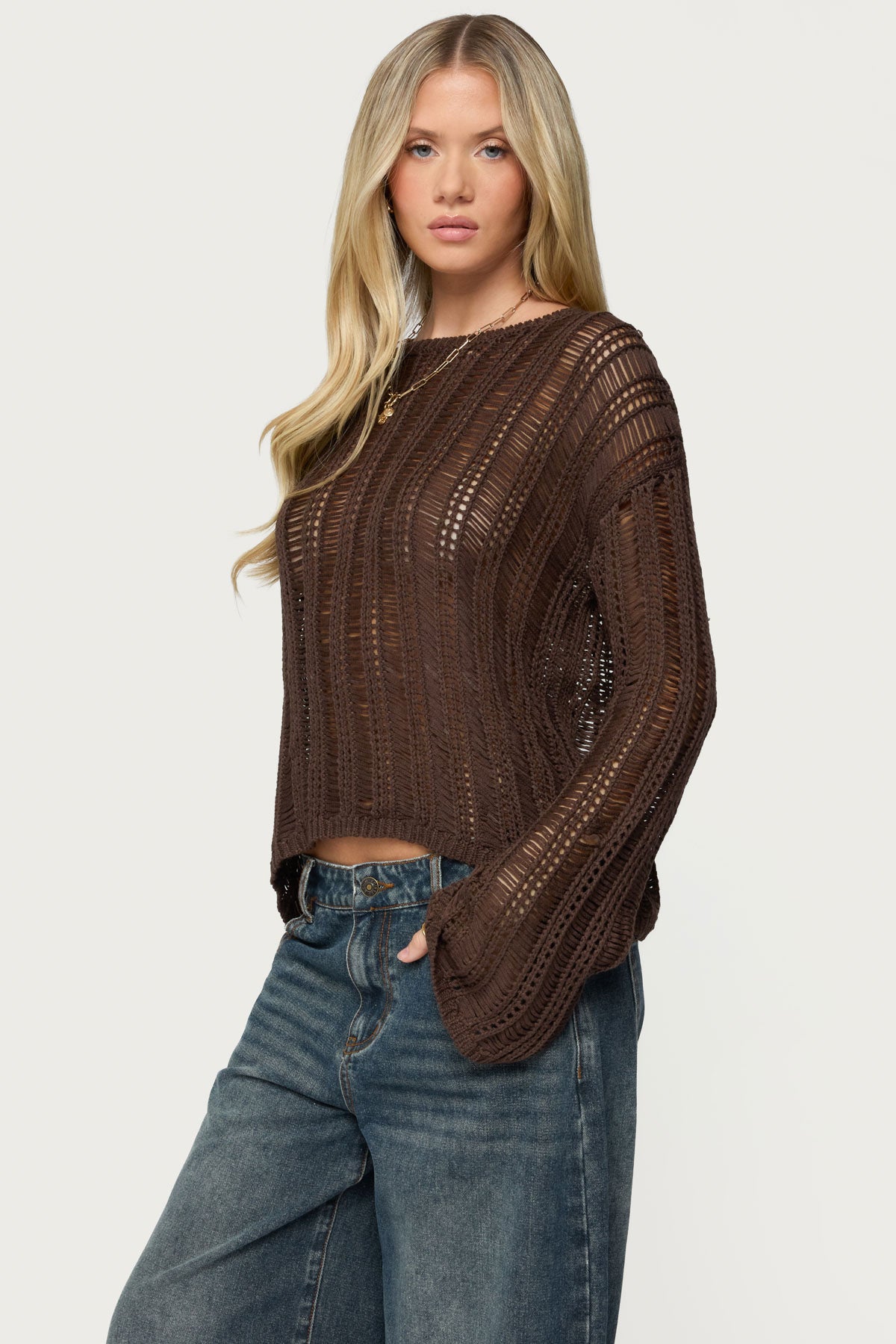 Jaide Sheer Ladder Knit Sweater