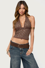 Jackie Stud & Grommet Halter Top