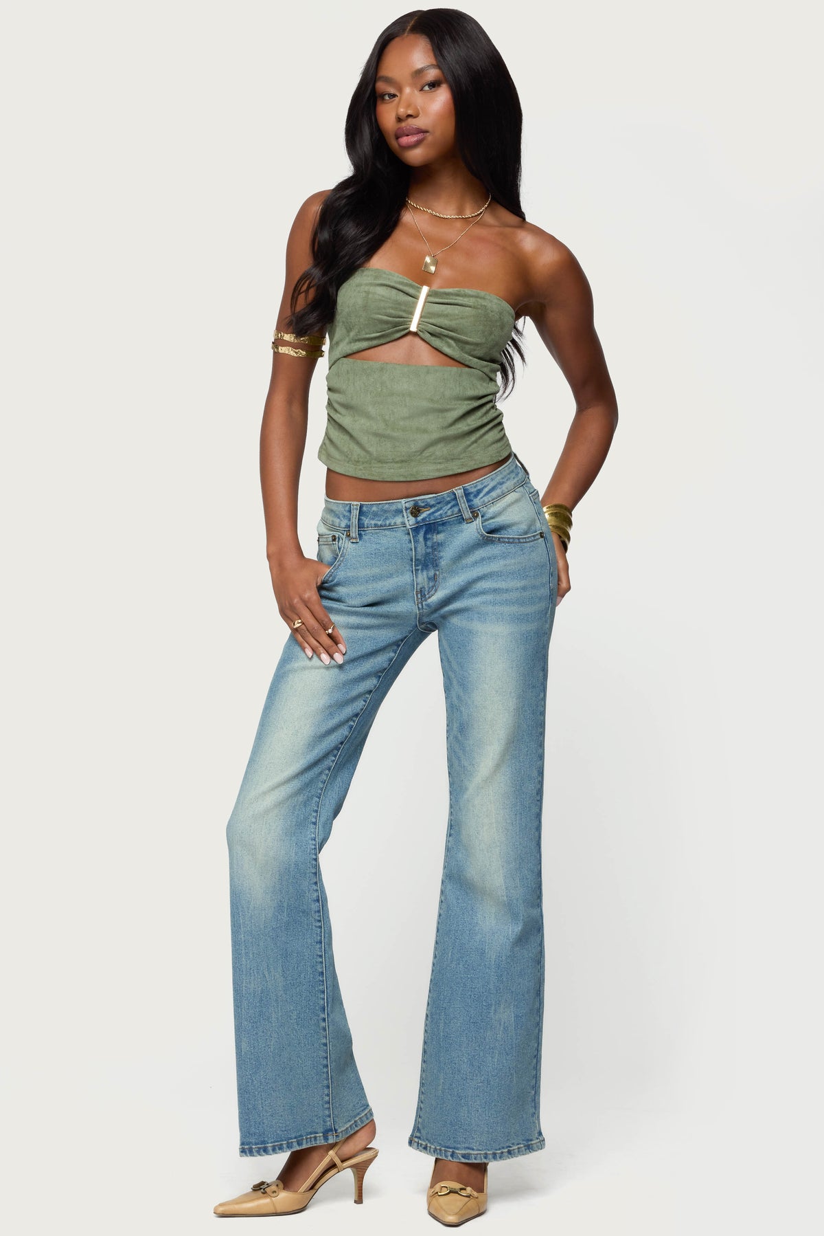 Kalina Cutout Faux Suede Strapless Top