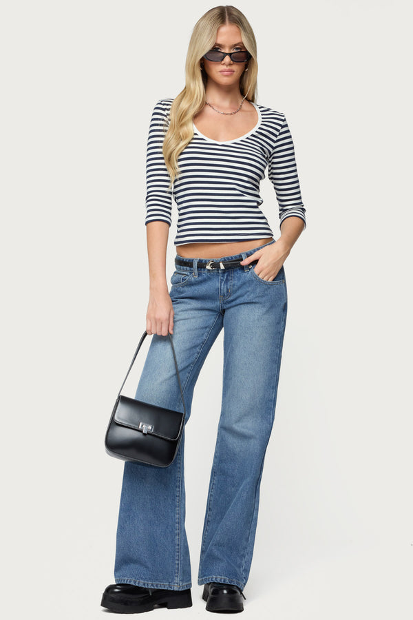 Poppie Striped V Neck Top