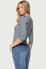 Poppie Striped V Neck Top