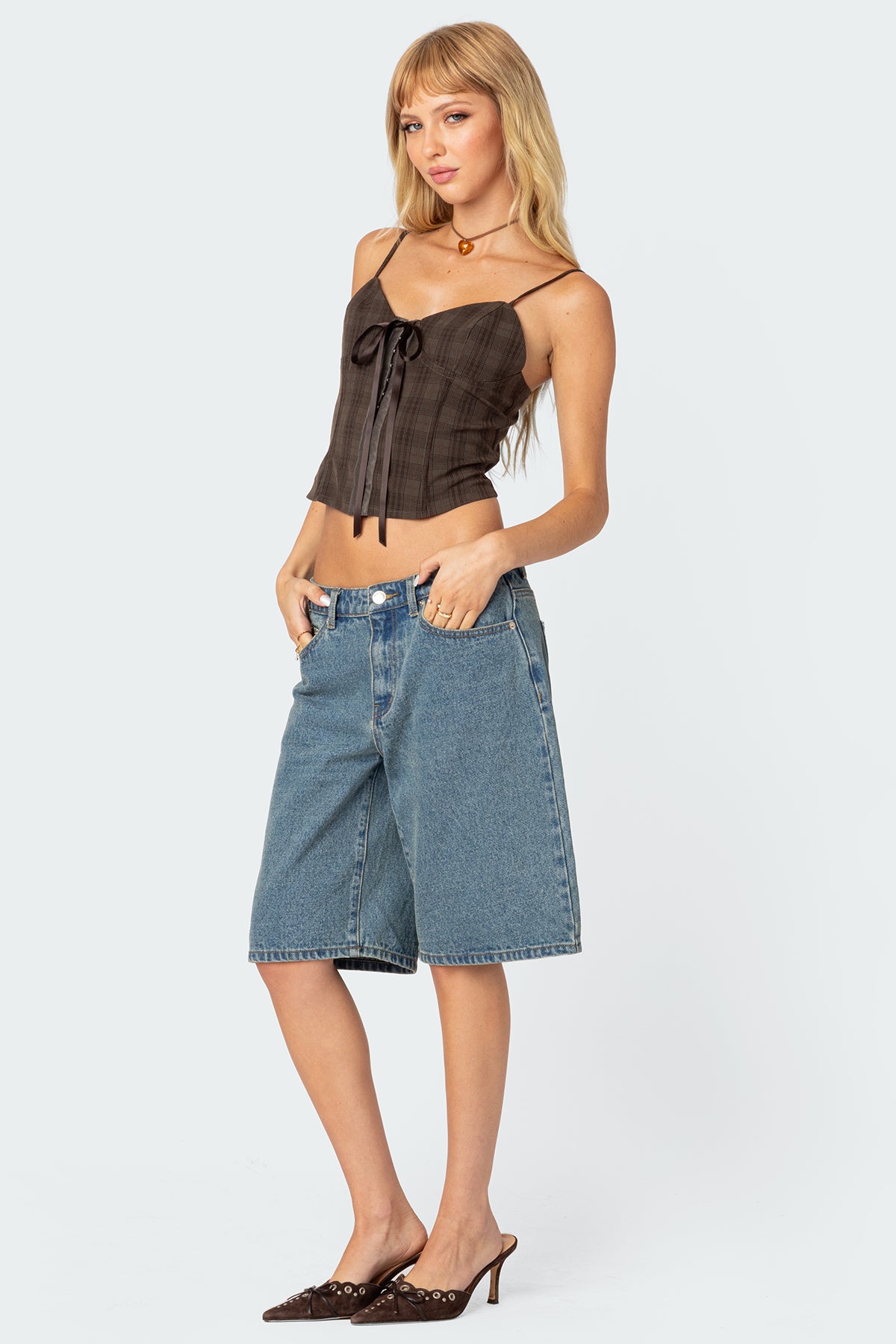 Plaid Lace Up Corset