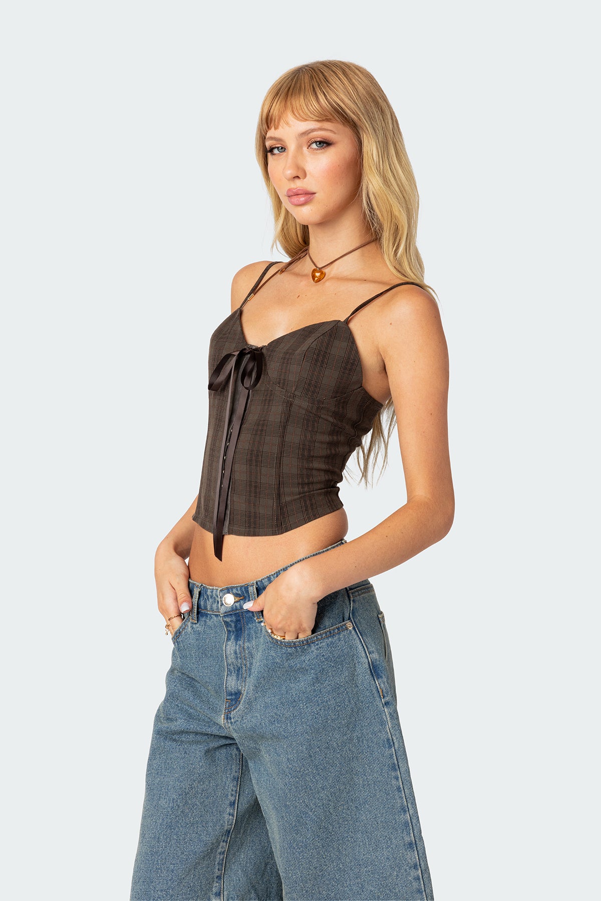 Plaid Lace Up Corset