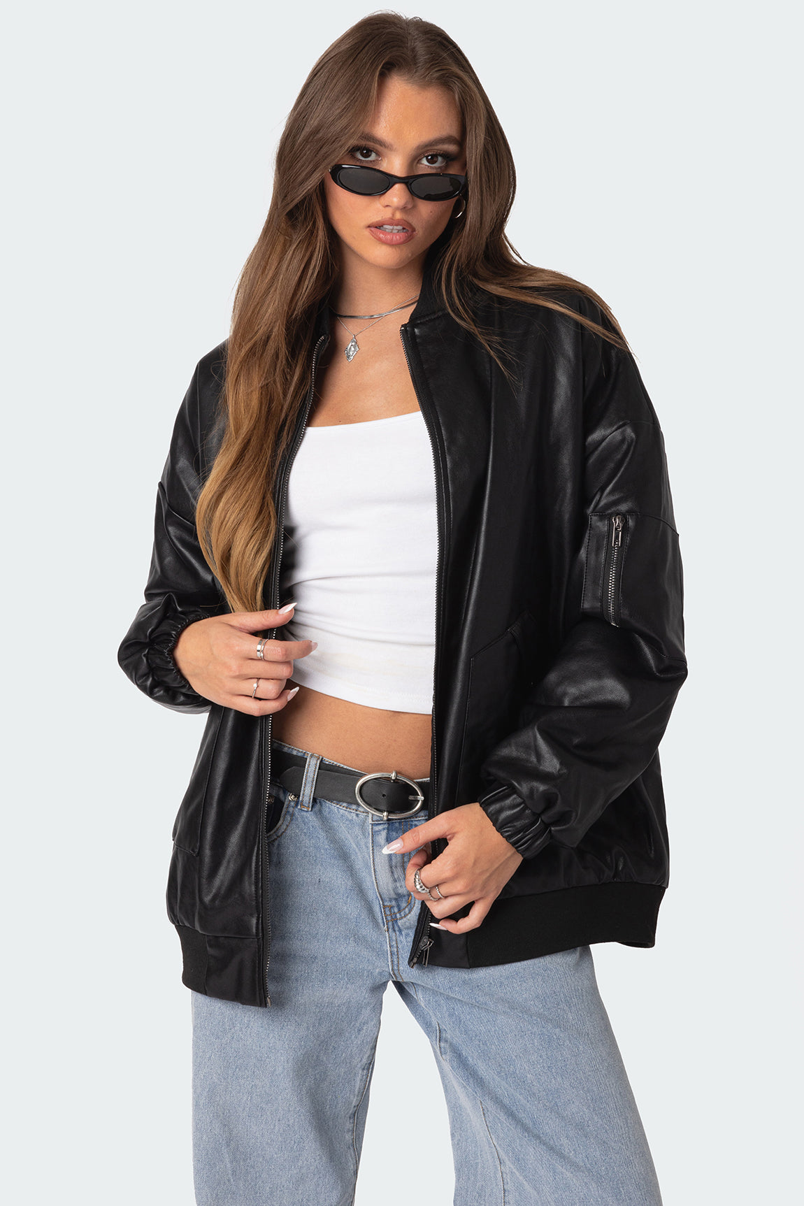 Faux Leather Oversized Bomber Jacket – edikted