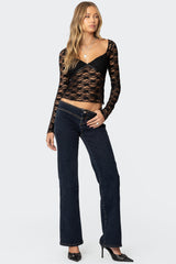 Ribbon Lace Up Low Rise Straight Leg Jeans