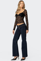 Ribbon Lace Up Low Rise Straight Leg Jeans
