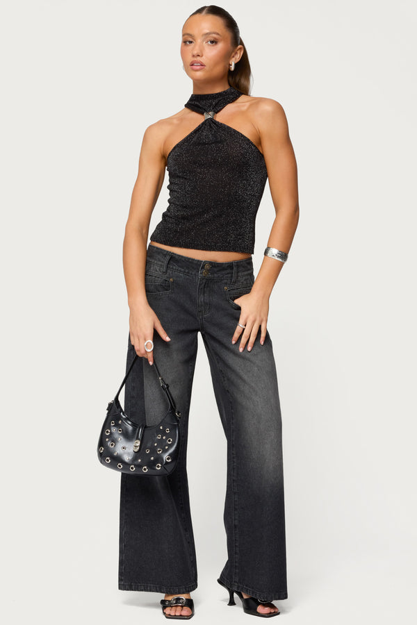 Nalia Gathered Ring Glitter Knit Top