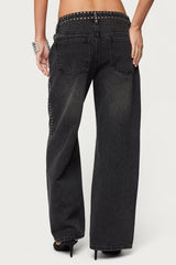Petite Quincy Studded Low Rise Baggy Jeans