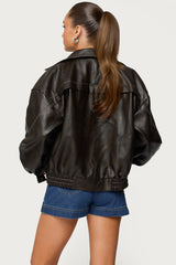 Jaxson Oversized Faux Leather Bomber Jacket