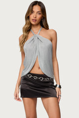 Stasia Sparkly Knit Split Front Top