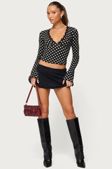 Polka Dot Lacey Plunge Neck Top