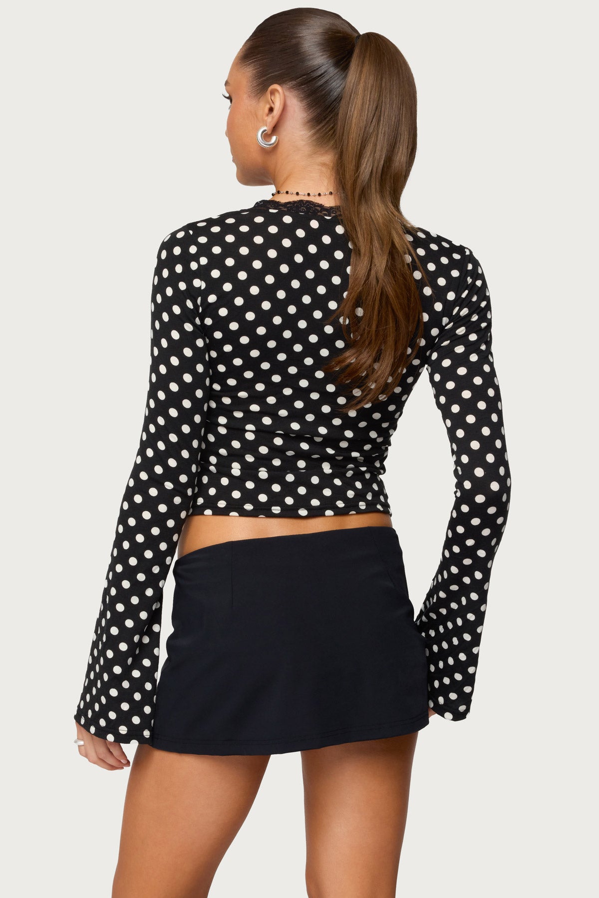Polka Dot Lacey Plunge Neck Top