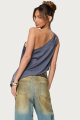 Asymmetric Satin Effect One Shoulder Top