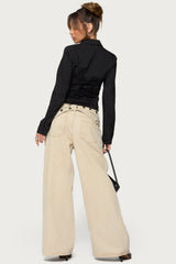 Buttoned Belt Low Rise Baggy Jeans