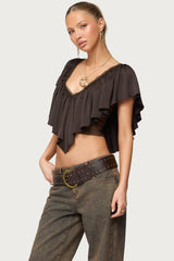 Deena Ruffled V Neck Top