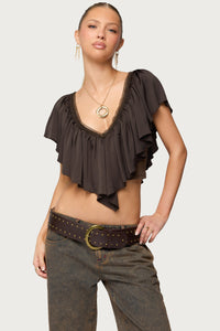 Deena Ruffled V Neck Top