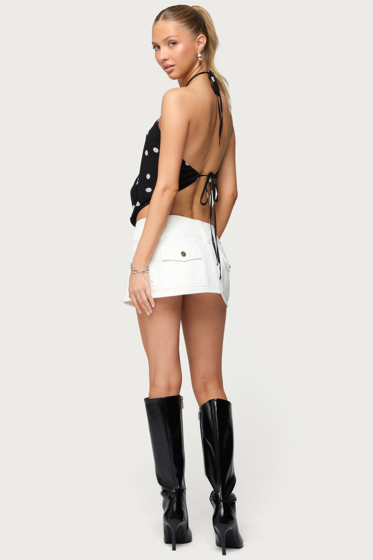 Chiffon Backless Cowl Neck Top