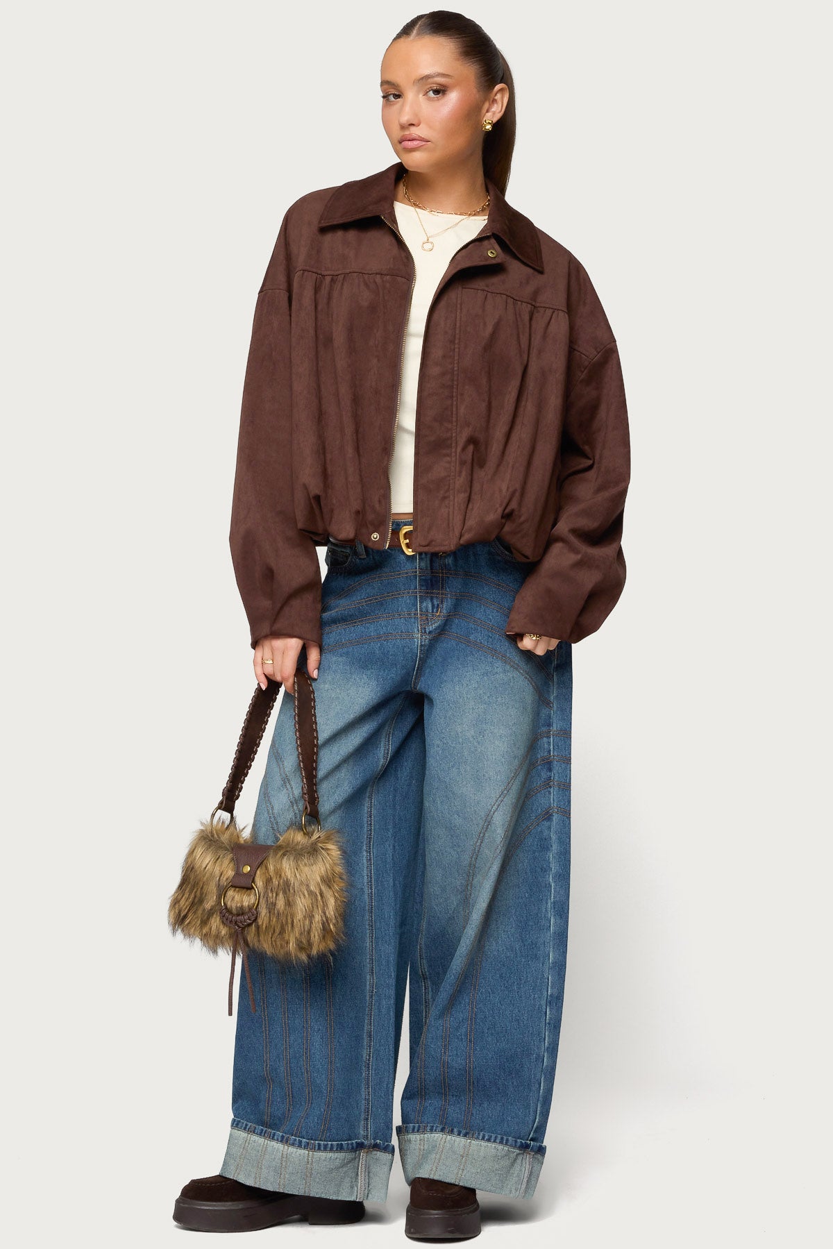 Cuffed Low Rise Baggy Jeans