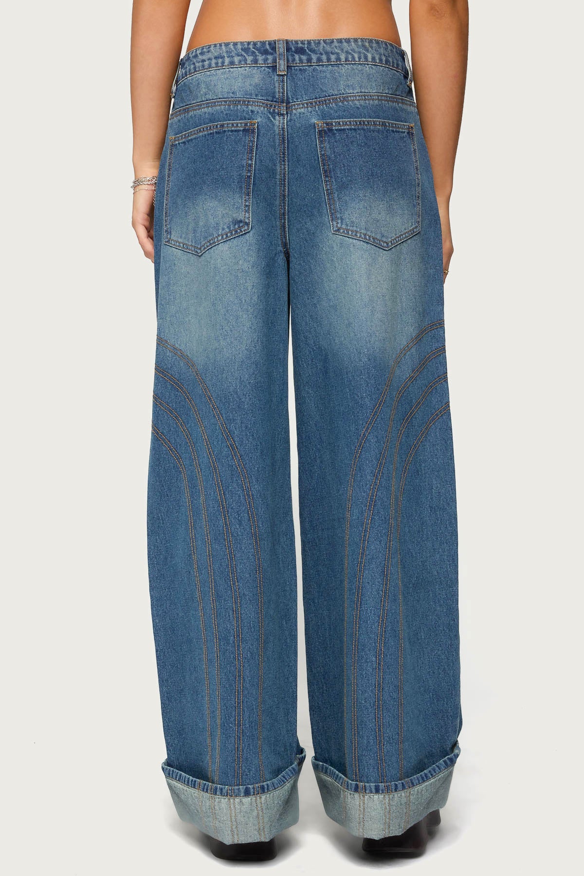 Cuffed Low Rise Baggy Jeans