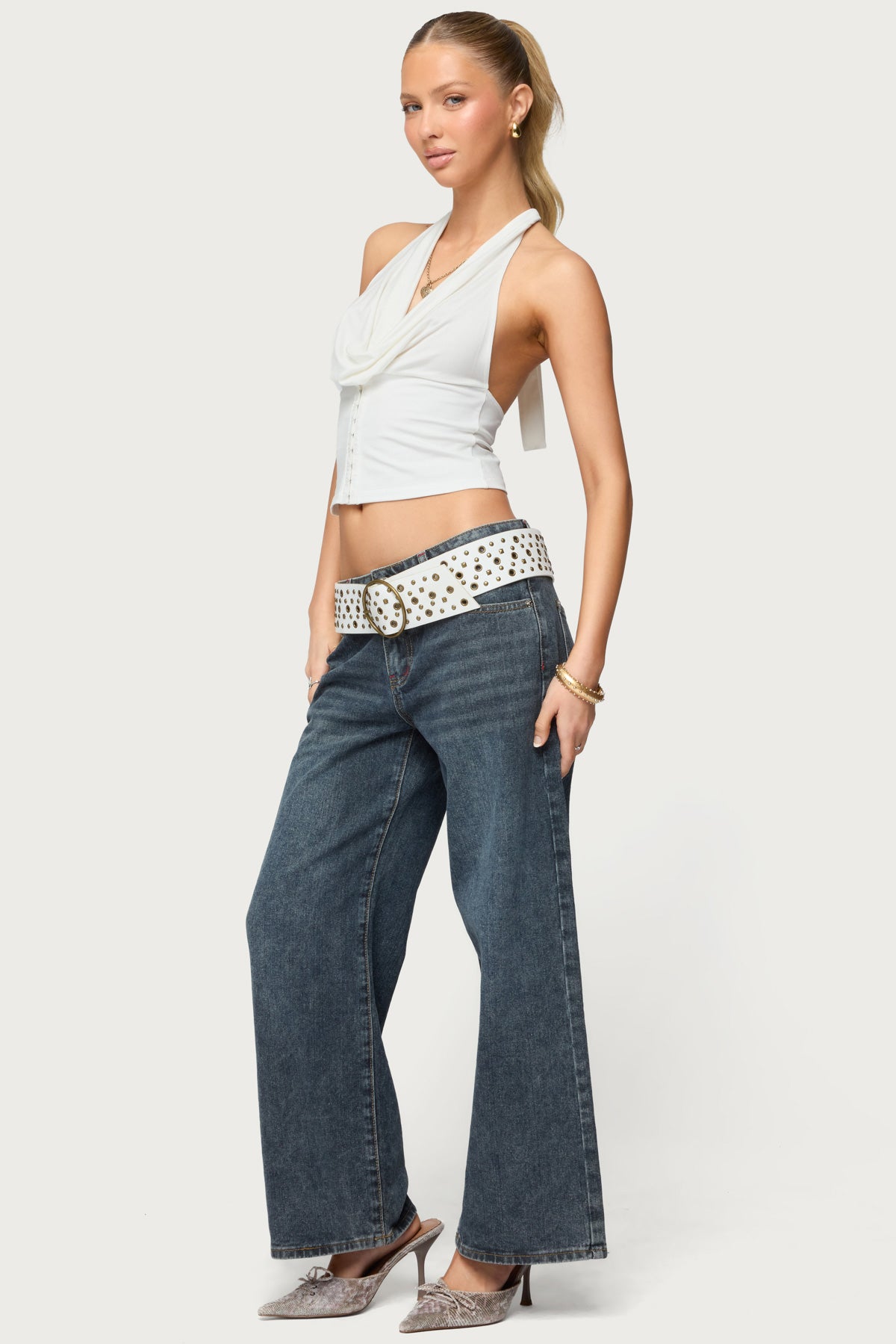 Hook & Eye Cowl Neck Halter Top