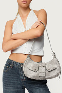 Washed Faux Leather Buckle Bag