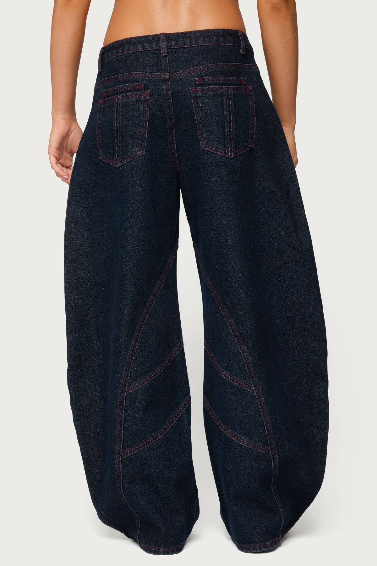 Double Pocket Low Rise Barrel Leg Jeans