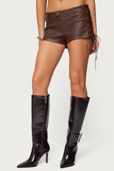 Kariss Lace Up Faux Leather Micro Shorts
