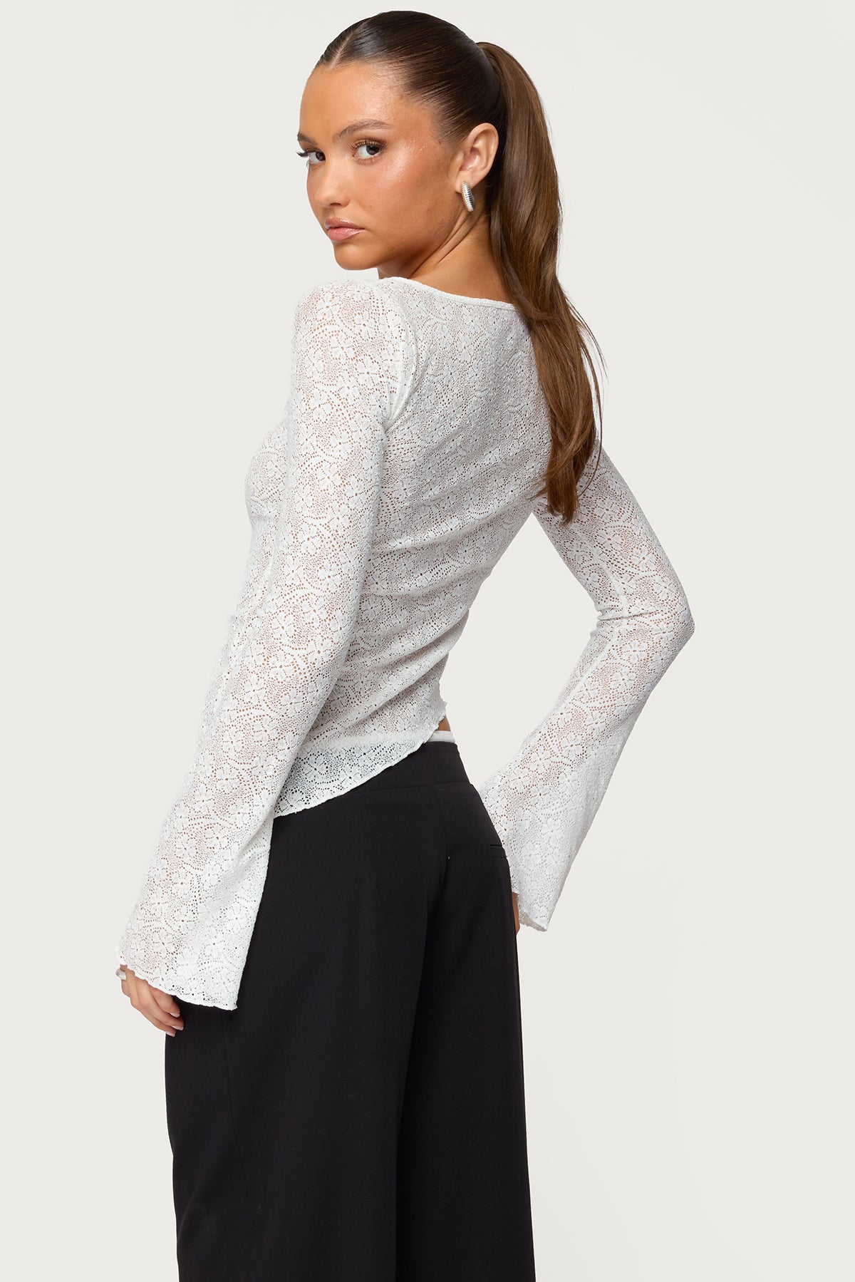 Mare Asymmetric Gem Sheer Lace Top