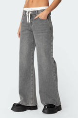 Boxer Detail Low Rise Baggy Jeans