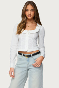 Scoop Neck Tailored Button Up Shirt