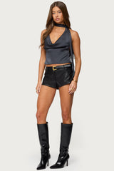 Satin Effect Cowl Neck Scarf Top