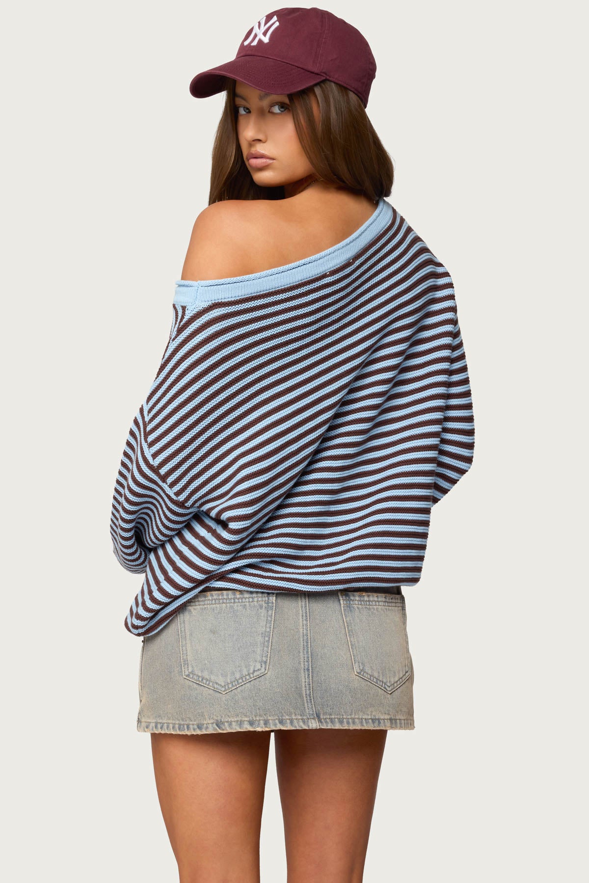 Averi Striped Oversized Off Shoulder Sweater