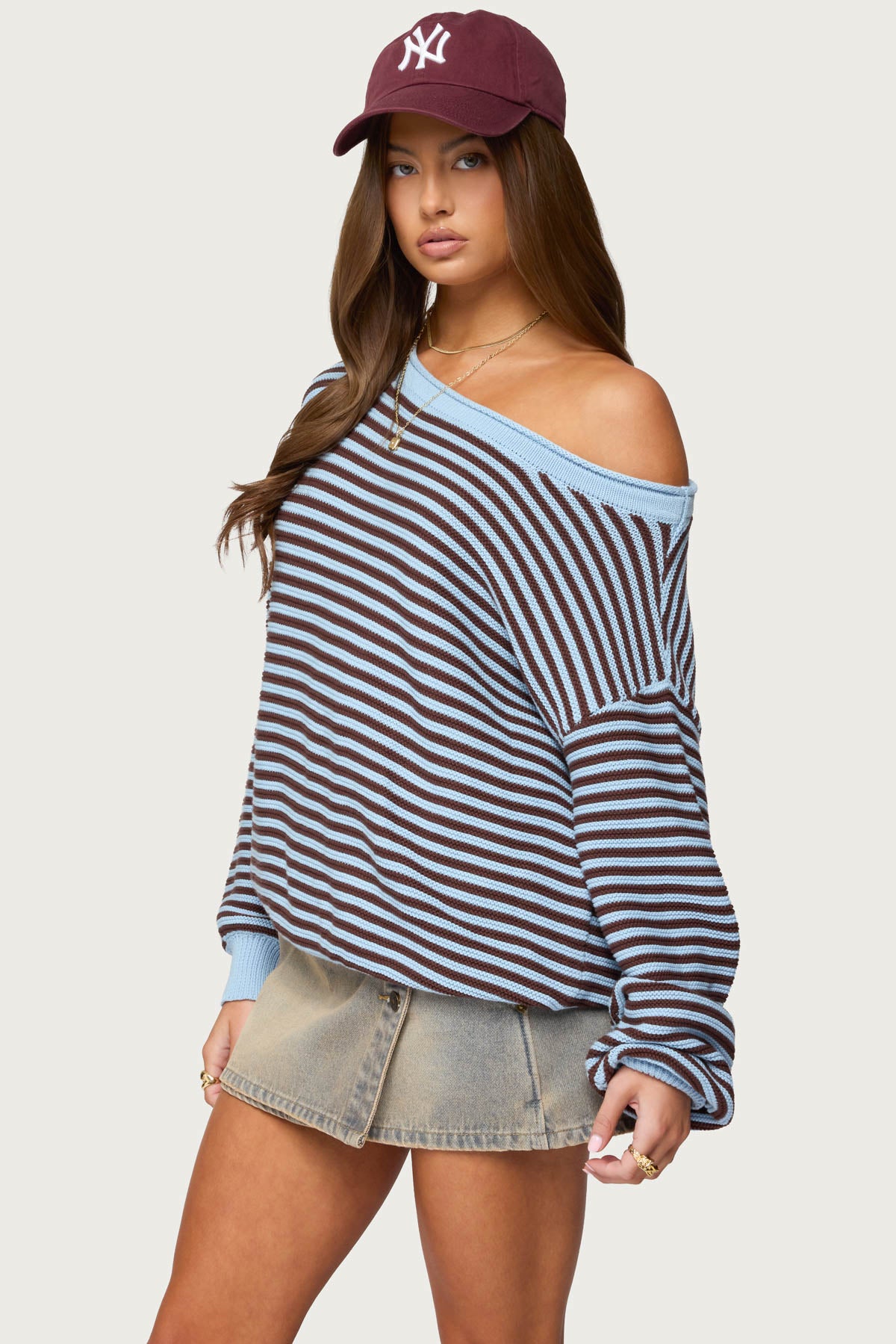 Averi Striped Oversized Off Shoulder Sweater
