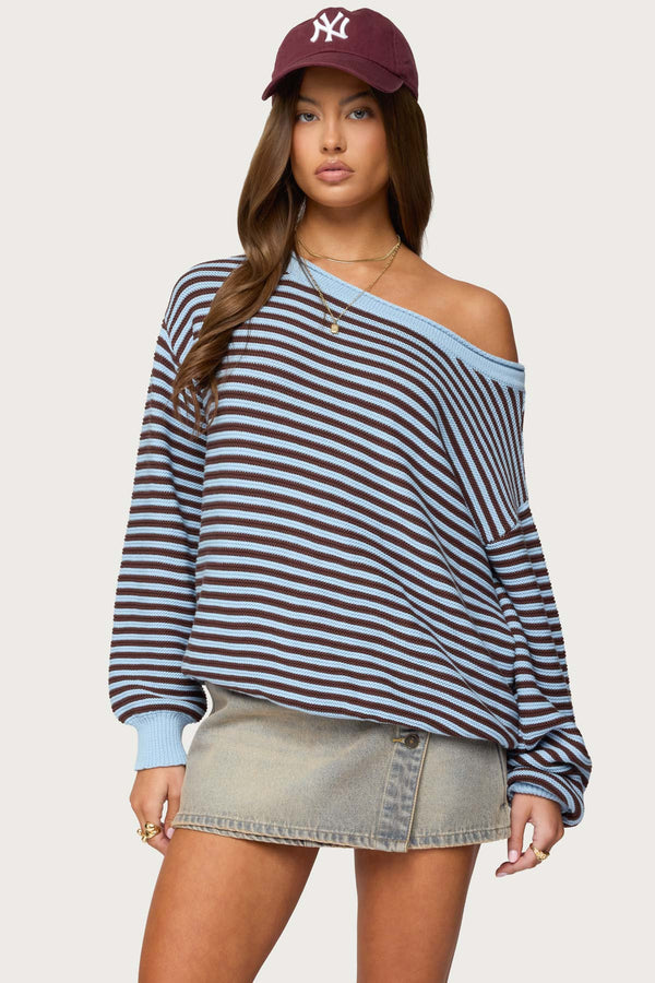 Averi Striped Oversized Off Shoulder Sweater