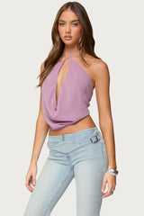Chiffon Backless Cowl Neck Top