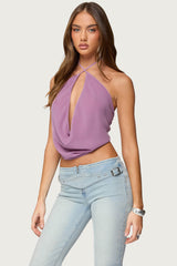 Chiffon Backless Cowl Neck Top