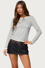 Contrast Layered Look Henley Top