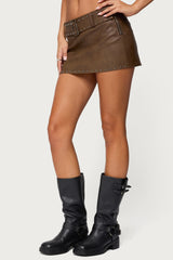 Studded Belt Faux Leather Mini Skort