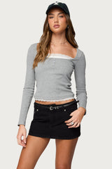 Joana Layered Lacey Henley Top