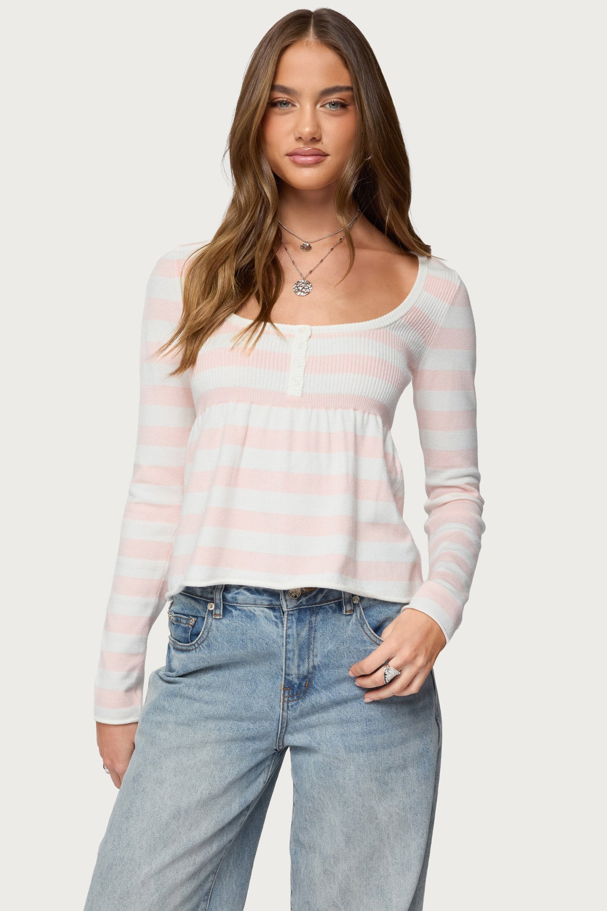 Lockie Striped Knit Babydoll Top