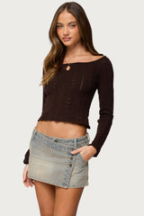 Khari Keyhole Pointelle Knit Top