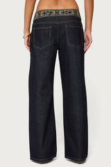 Carlie Embroidered Low Rise Wide Leg Jeans